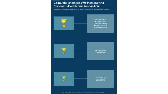 Corporate Employees Wellness Training Proposal Awards And Recognition One Pager Sample Example Document