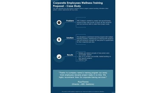 Corporate Employees Wellness Training Proposal Case Study One Pager Sample Example Document