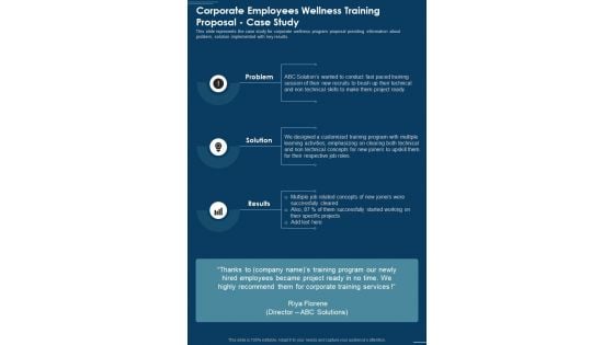 Corporate Employees Wellness Training Proposal Case Study One Pager Sample Example Document