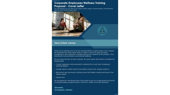 Corporate Employees Wellness Training Proposal Cover Letter One Pager Sample Example Document