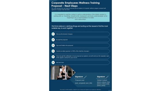 Corporate Employees Wellness Training Proposal Next Steps One Pager Sample Example Document