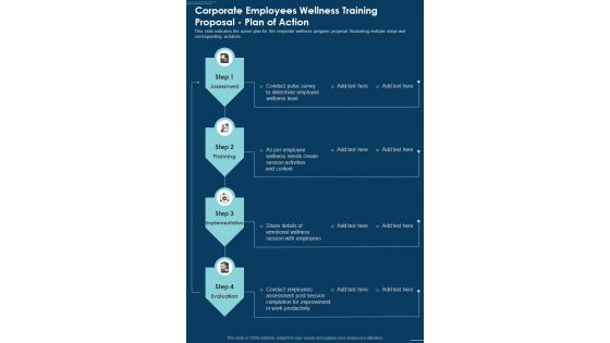 Corporate Employees Wellness Training Proposal Plan Of Action One Pager Sample Example Document