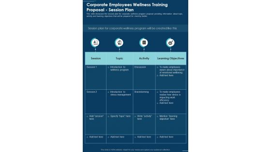 Corporate Employees Wellness Training Proposal Session Plan One Pager Sample Example Document