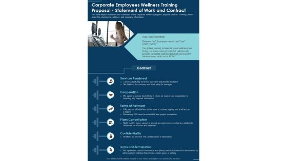 Corporate Employees Wellness Training Proposal Statement Of Work And Contract One Pager Sample Example Document