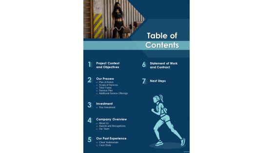 Corporate Employees Wellness Training Proposal Table Of Contents One Pager Sample Example Document