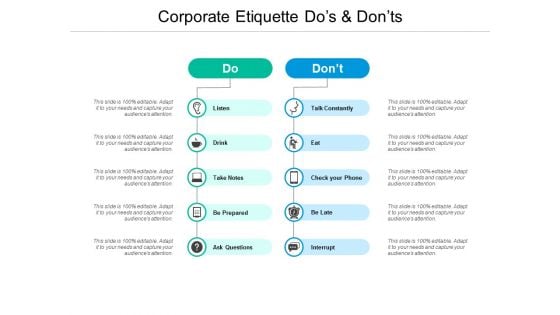 Corporate Etiquette Dos And Donts Ppt PowerPoint Presentation Infographics Clipart