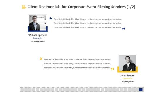 Corporate Event Filming Client Testimonials For Corporate Event Filming Services Template PDF