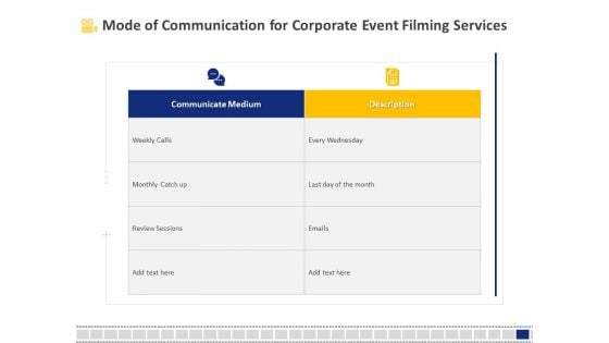 Corporate Event Filming Mode Of Communication For Corporate Event Filming Services Summary PDF