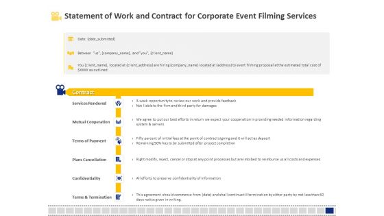 Corporate Event Filming Statement Of Work And Contract For Corporate Event Filming Services Formats PDF
