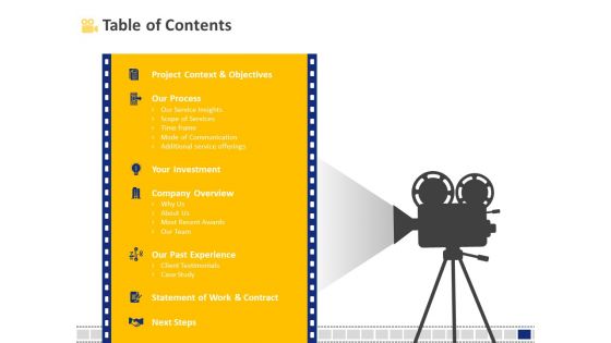 Corporate Event Filming Table Of Contents Ppt Layouts Shapes PDF