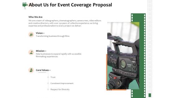 Corporate Event Videography Proposal About Us For Event Coverage Proposal Themes PDF