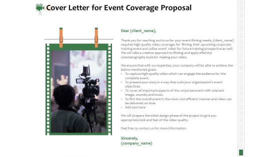 Corporate Event Videography Proposal Cover Letter For Event Coverage Proposal Summary PDF