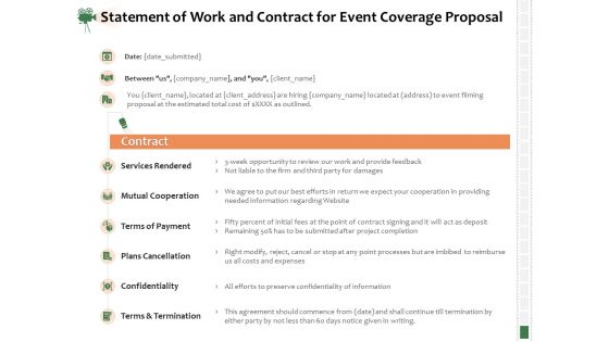 Corporate Event Videography Proposal Statement Of Work And Contract For Event Coverage Proposal Demonstration PDF