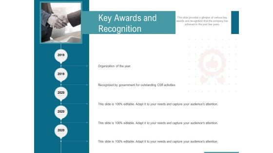 Corporate Execution And Financial Liability Report Key Awards And Recognition Portrait PDF