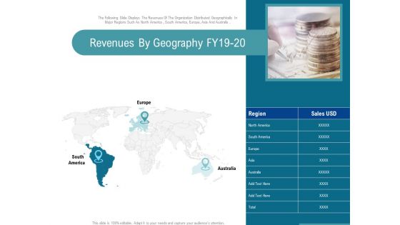 Corporate Execution And Financial Liability Report Revenues By Geography FY19 20 Designs PDF