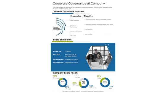 Corporate Governance At Company One Pager Documents