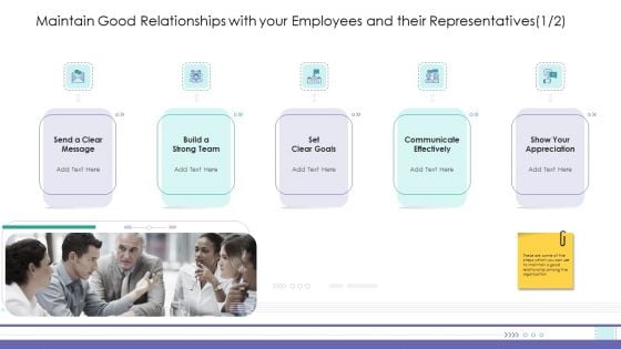 Corporate Governance Maintain Good Relationships With Your Employees And Their Representatives Icon Designs PDF