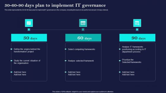 Corporate Governance Of ICT 30 60 90 Days Plan To Implement IT Governance Introduction PDF