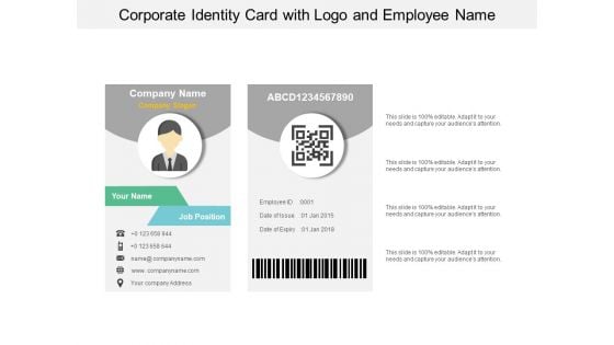 Corporate Identity Card With Logo And Employee Name Ppt PowerPoint Presentation File Ideas