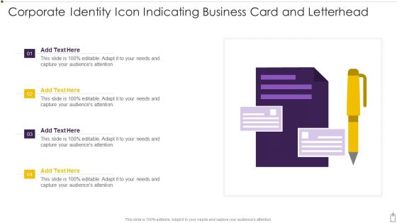 Corporate Identity Icon Indicating Business Card And Letterhead Diagrams PDF