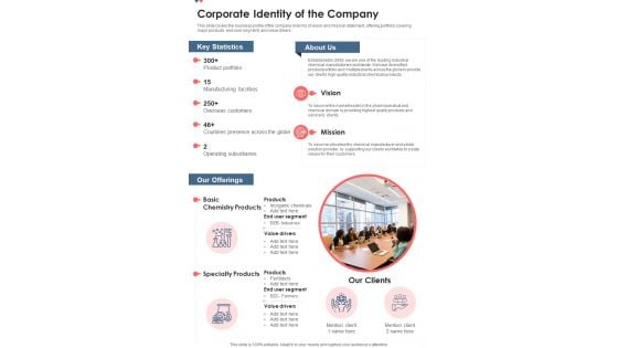 Corporate Identity Of The Company One Pager Documents