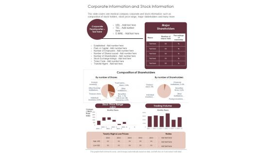 Corporate Information And Stock Information One Pager Documents