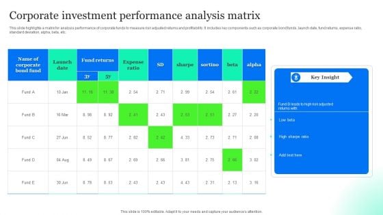 Corporate Investment Performance Analysis Matrix Clipart PDF