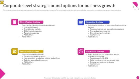 Corporate Level Strategic Brand Options For Business Growth Structure PDF