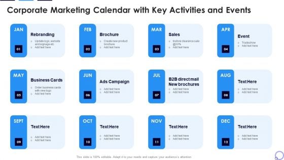 Corporate Marketing Calendar With Key Activities And Events Rules PDF