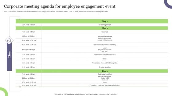 Corporate Meeting Agenda For Employee Engagement Event Clipart PDF