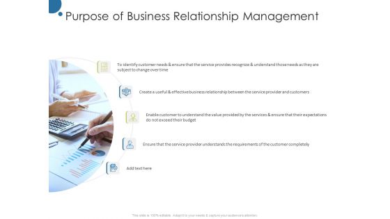 Corporate Networking Relationship Management Purpose Of Business Relationship Management Icons PDF