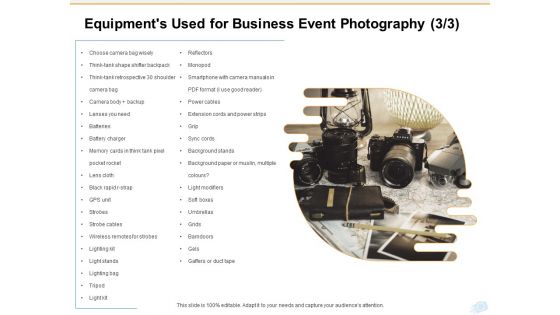Corporate Occasion Videography Proposal Equipments Used For Business Event Photography Grids Professional PDF