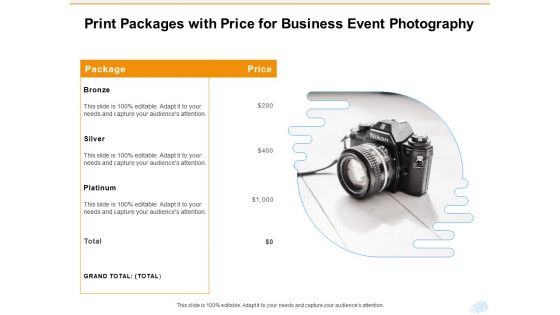 Corporate Occasion Videography Proposal Print Packages With Price For Business Event Photography Microsoft PDF