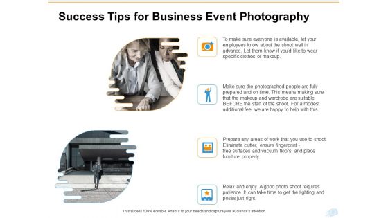 Corporate Occasion Videography Proposal Success Tips For Business Event Photography Structure PDF