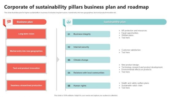 Corporate Of Sustainability Pillars Business Plan And Roadmap Summary PDF