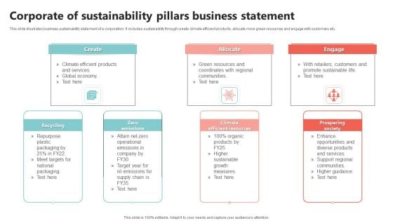 Corporate Of Sustainability Pillars Business Statement Professional PDF