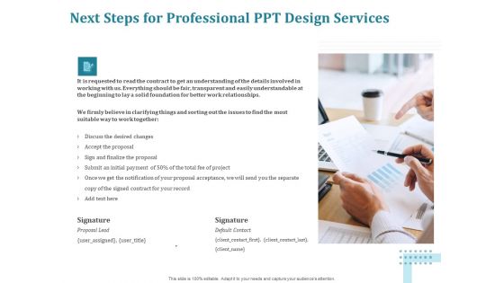 Corporate PPT Design Next Steps For Professional PPT Design Services Ppt Portfolio Icon PDF