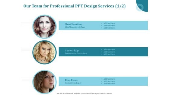 Corporate PPT Design Our Team For Professional PPT Design Services Content Template PDF