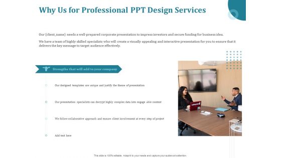 Corporate PPT Design Why Us For Professional PPT Design Services Ppt Ideas Slides PDF