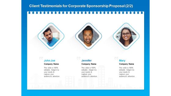 Corporate Partnership Client Testimonials For Corporate Sponsorship Proposal Joe Brochure PDF