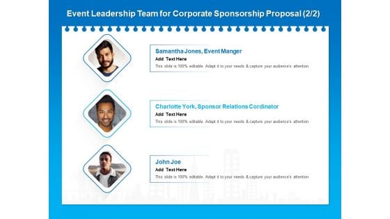 Corporate Partnership Event Leadership Team For Corporate Sponsorship Proposal Add Graphics PDF