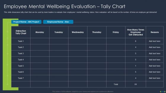 Corporate Physical Health And Fitness Culture Employee Mental Wellbeing Evaluation Tally Chart Elements PDF