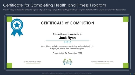 Corporate Physical Health And Fitness Culture Playbook Certificate For Completing Health Template PDF