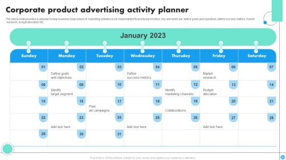 Corporate Product Advertising Activity Planner Download PDF Corporate Product Advertising Activity Planner Download PDF