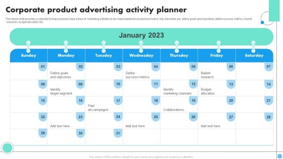 Corporate Product Advertising Activity Planner Download PDF