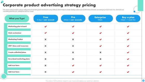 Corporate Product Advertising Strategy Pricing Portrait PDF