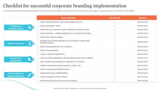 Corporate Product And Overall Checklist For Successful Corporate Branding Implementation Sample PDF