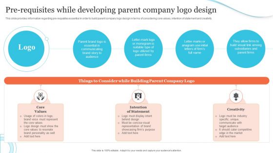 Corporate Product And Overall Pre Requisites While Developing Parent Company Logo Sample PDF