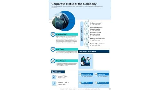 Corporate Profile Of The Company One Pager Documents