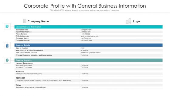 Corporate Profile With General Business Information Ppt Infographics Skills PDF